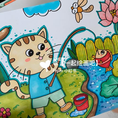 小猫钓鱼绘画幼儿版_幼儿绘画小猫钓鱼_小猫钓鱼绘画幼儿图片